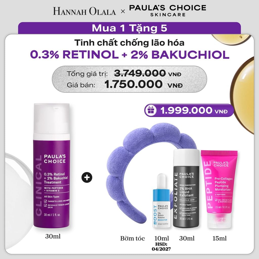  TINH CHẤT CHỐNG LÃO HÓA GIÚP MỜ VẾT THÂM VÀ NẾP NHĂN CLINICAL 0.3% RETINOL + 2% BAKUCHIOL TREATMENT - DEAL 13 - E4 
