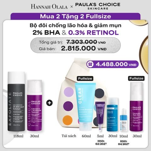  BỘ ĐÔI SKIN PERFECTING 2% BHA LIQUID VÀ TINH CHẤT CHỐNG LÃO HÓA GIÚP MỜ VẾT THÂM VÀ NẾP NHĂN CLINICAL 0.3% RETINOL + 2% BAKUCHIOL TREATMENT - DEAL 15 