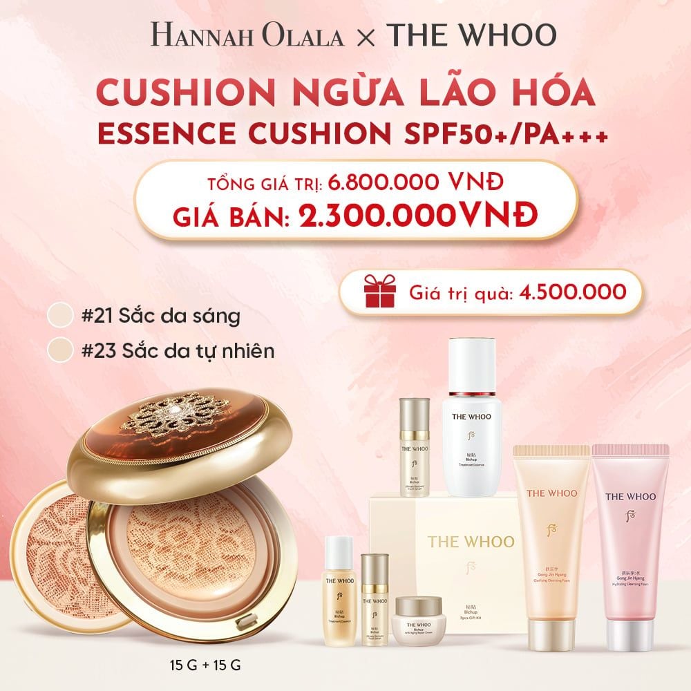 D21_DEAL12: [TẶNG KÈM 1 LÕI] CUSHION NGĂN NGỪA LÃO HÓA WHOO CHEONGIDAN ESSENCE CUSHION SPF50+/PA+++ 