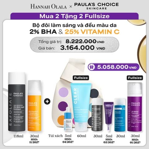  BỘ ĐÔI SKIN PERFECTING 2% BHA LIQUID VÀ TINH CHẤT LÀM SÁNG DA VÀ MỜ NÁM CHUYÊN SÂU VỚI 25% VITAMIN C + GLUTATHIONE CLINICAL SERUM 30ML - HSD 25% VITAMIN C: 11/2027 - DEAL 16 