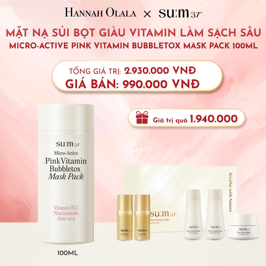  D5_DEAL21: MẶT NẠ SỦI BỌT GIÀU VITAMIN LÀM SẠCH SÂU SU:M37 MICRO-ACTIVE PINK VITAMIN BUBBLETOX MASK PACK 100ML 