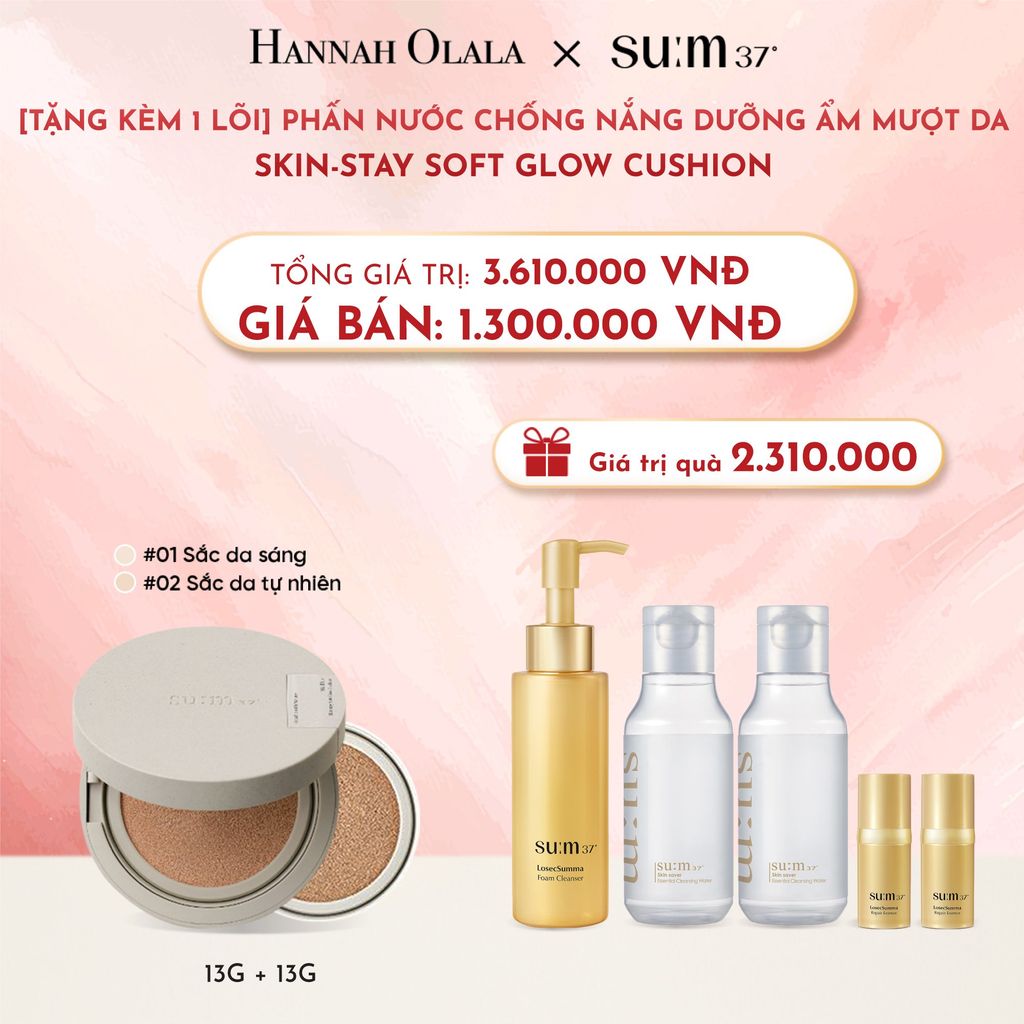  D9_DEAL24: [TẶNG KÈM 1 LÕI] PHẤN NƯỚC CHỐNG NẮNG DƯỠNG ẨM MƯỢT DA SUM37 SKIN-STAY SOFT GLOW CUSHION 