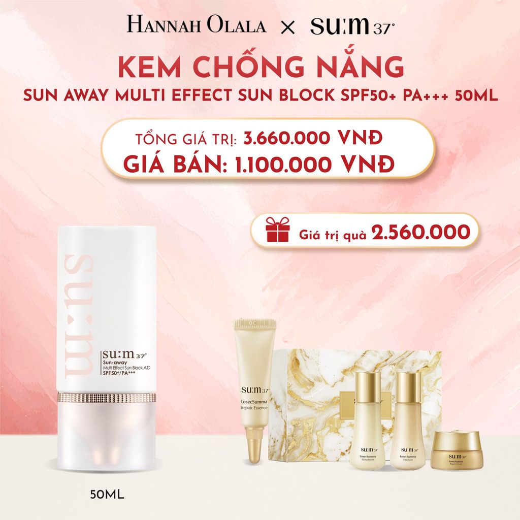  D11_DEAL25: KEM CHỐNG NẮNG SU:M37 SUN AWAY MULTI EFFECT SUN BLOCK SPF50+ PA+++ 50ML 