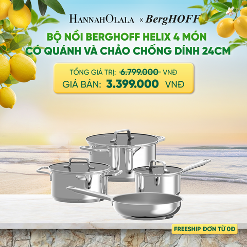  BỘ NỒI BERGHOFF HELIX 4 MÓN CÓ QUÁNH VÀ CHẢO CHỐNG DÍNH 24CM - DEAL 36 