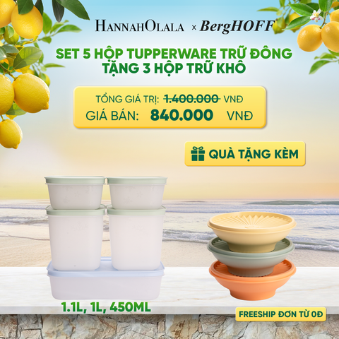  SET 5 HỘP TUPPERWARE TRỮ ĐÔNG TẶNG 3 HỘP TRỮ KHÔ - DEAL 3 