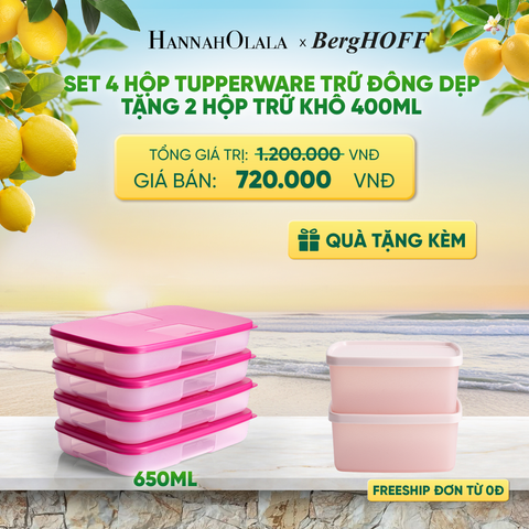  SET 4 HỘP TUPPERWARE TRỮ ĐÔNG DẸP TẶNG 2 HỘP TRỮ KHÔ - DEAL 4 