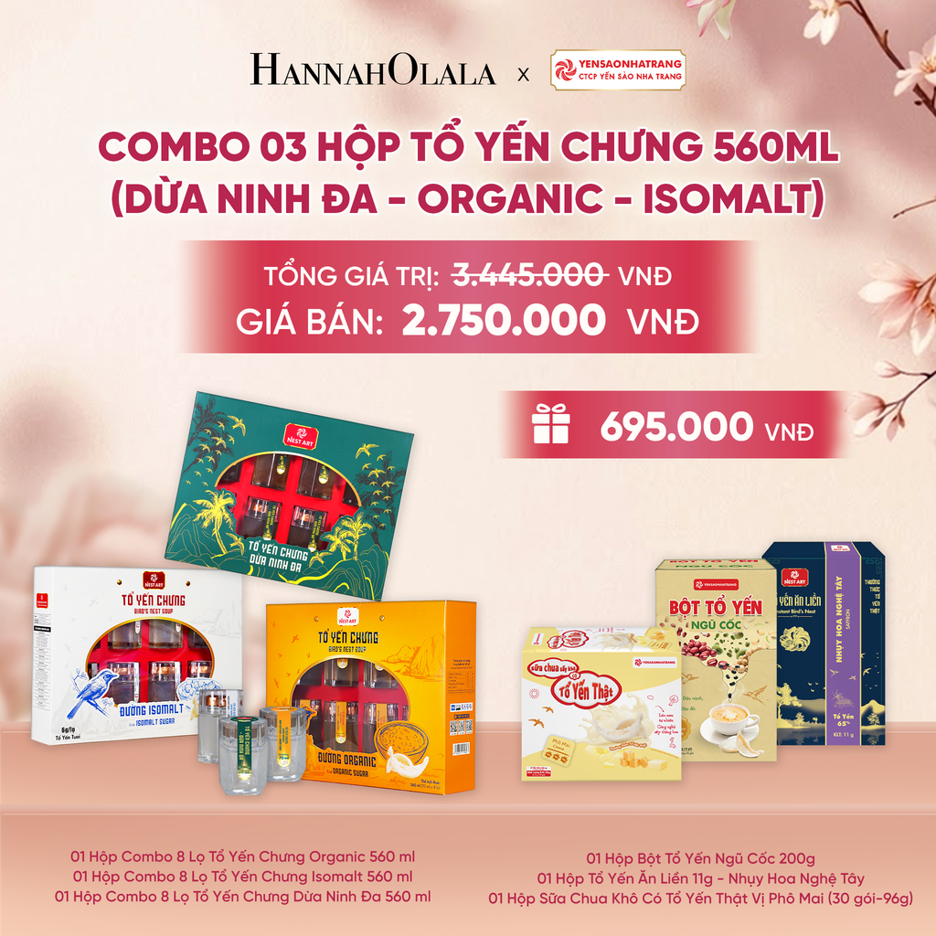  COMBO 03 HỘP TỔ YẾN CHƯNG 560ML (DỪA NINH ĐA - ORGANIC - ISOMALT) - DEAL 5 - A431 