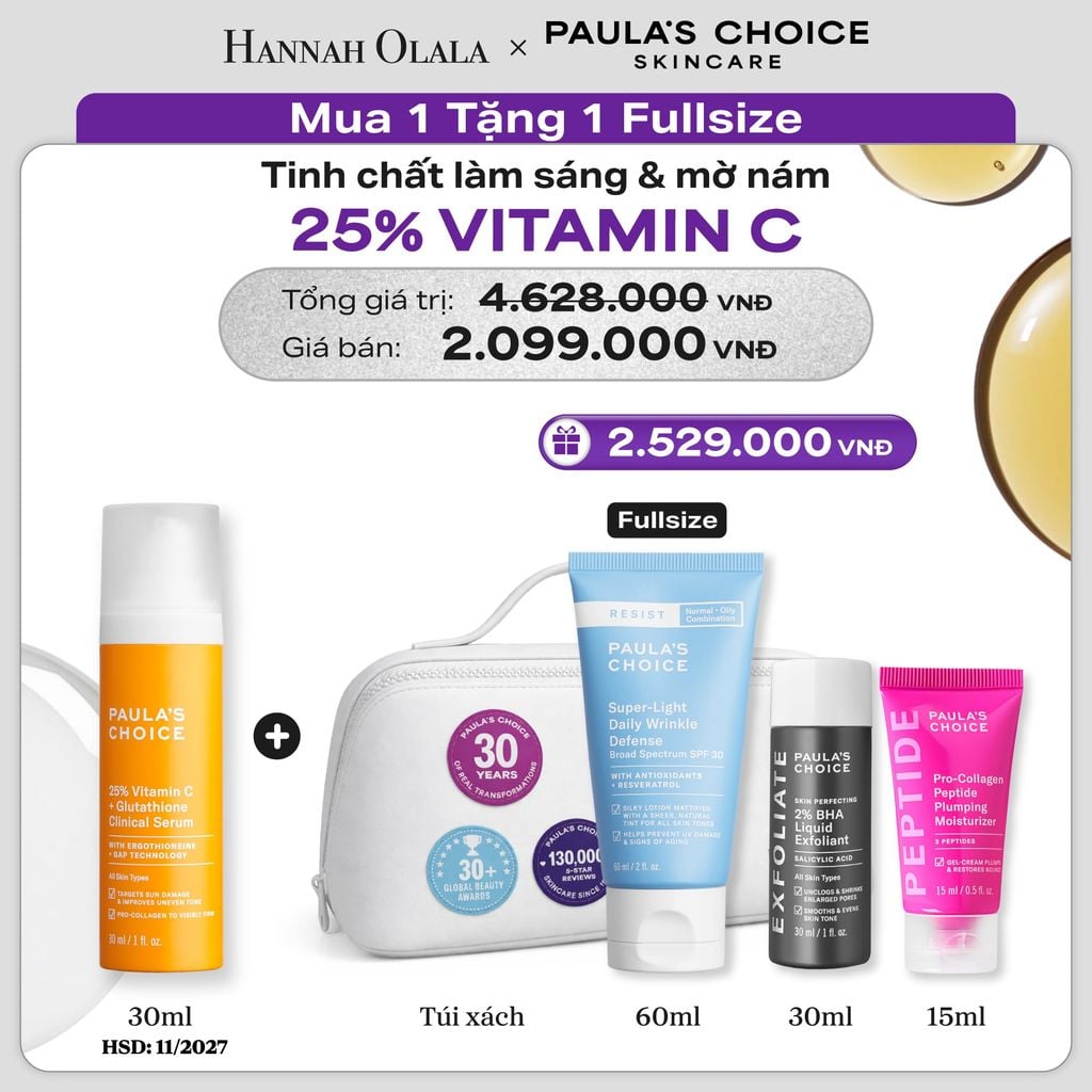  TINH CHẤT LÀM SÁNG DA VÀ MỜ NÁM CHUYÊN SÂU VỚI 25% VITAMIN C + GLUTATHIONE CLINICAL SERUM 30ML - HSD: 11/2027 - DEAL 06 - E17 