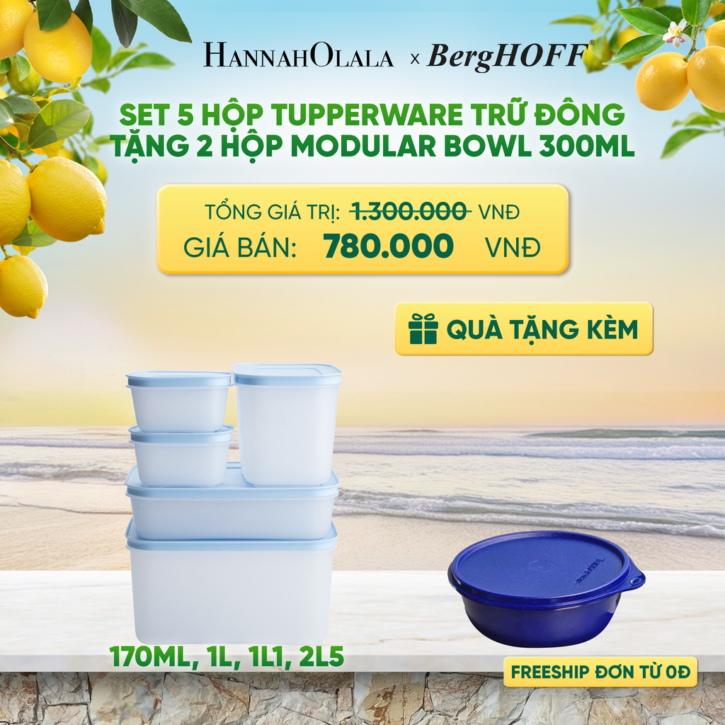  SET 5 HỘP TUPPERWARE TRỮ ĐÔNG TẶNG 2 HỘP MODULAR BOWL 300ML - DEAL 6 