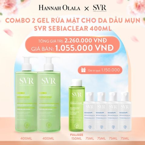  A803_DEAL 01: COMBO 2 GEL RỬA MẶT KHÔNG CÓ XÀ PHÒNG, LÀM SẠCH, LOẠI BỎ TẾ BÀO DA CHẾT SVR SEBIACLEAR GEL MOUSSANT 400ML 