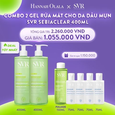  C1_DEAL 01: COMBO 2 GEL RỬA MẶT KHÔNG CÓ XÀ PHÒNG, LÀM SẠCH, LOẠI BỎ TẾ BÀO DA CHẾT SVR SEBIACLEAR GEL MOUSSANT 400ML 