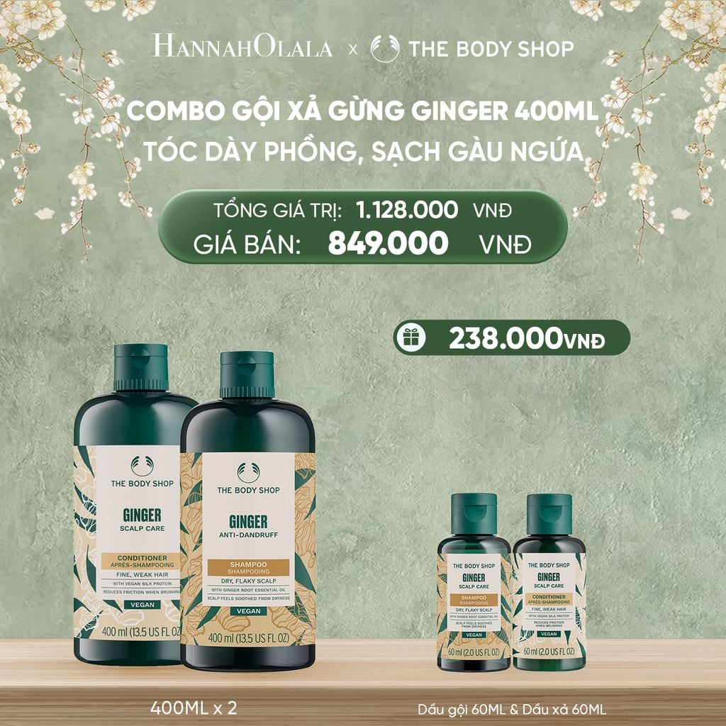  DEAL 1: COMBO CHĂM TÓC DÀY PHỒNG, GIẢM GÃY RỤNG, SẠCH GÀU NGỨA GINGER 400ML - DẦU GỘI & DẦU XẢ 