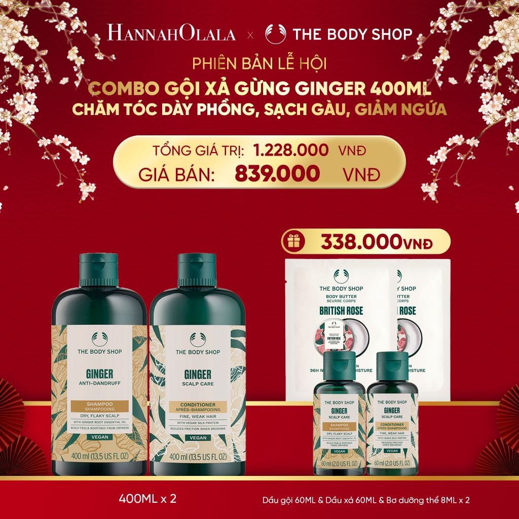  DEAL 1: COMBO CHĂM TÓC DÀY PHỒNG, GIẢM GÃY RỤNG, SẠCH GÀU NGỨA GINGER 400ML - DẦU GỘI & DẦU XẢ 