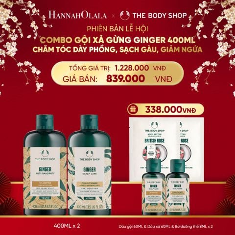  DEAL 1: COMBO CHĂM TÓC DÀY PHỒNG, GIẢM GÃY RỤNG, SẠCH GÀU NGỨA GINGER 400ML - DẦU GỘI & DẦU XẢ 