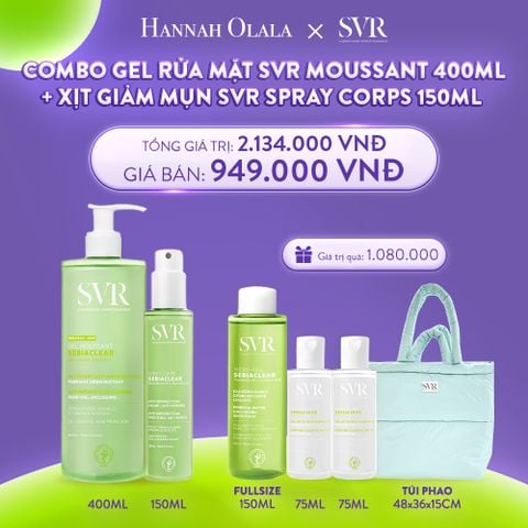  C9_DEAL 02: COMBO 1 GEL RỬA MẶT KHÔNG CÓ XÀ PHÒNG SVR SEBIACLEAR GEL MOUSSANT 400ML VÀ 1 XỊT DƯỠNG DA GIẢM MỤN SVR SEBIACLEAR SPRAY CORPS 150ML 