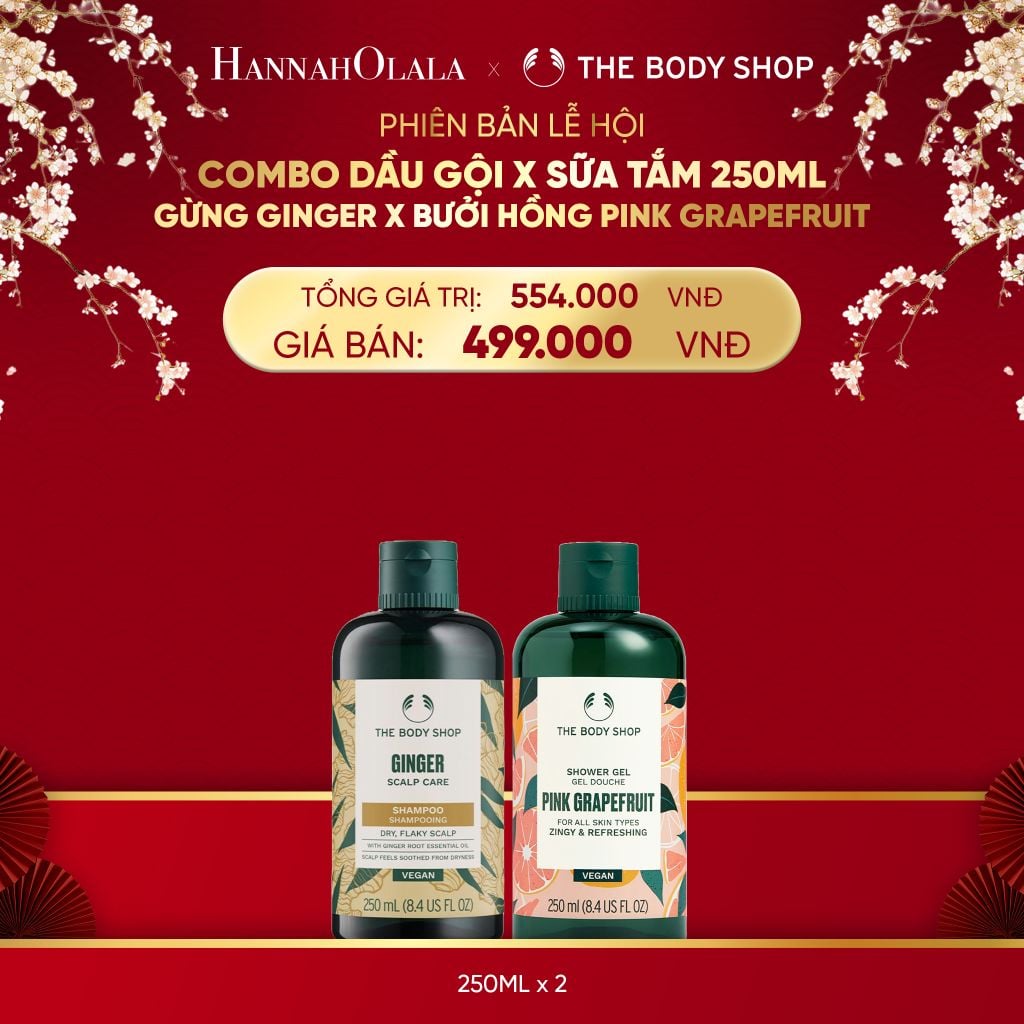  DEAL 3: COMBO CHĂM TÓC KHOẺ DƯỠNG DA MỊN 250ML - DẦU GỘI GINGER & SỮA TẮM PINK GRAPEFRUIT 