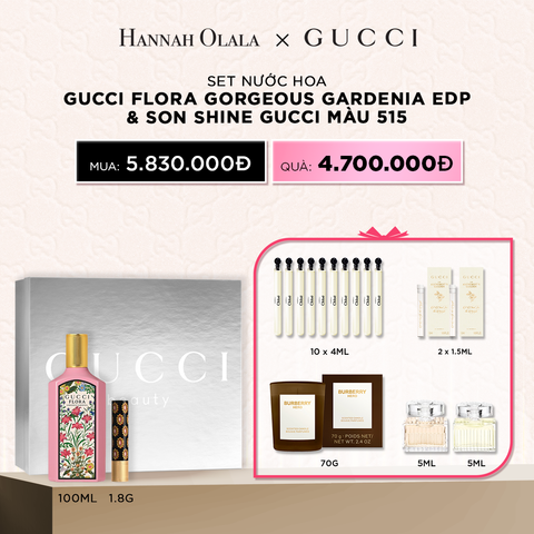  DEAL 3: SET NƯỚC HOA GUCCI FLORA GORGEOUS GARDENIA EDP VÀ SON SHINE GUCCI MÀU 515 100 ML + 1.8G 