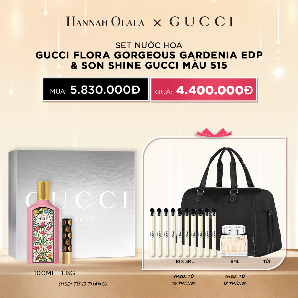  DEAL 4: SET NƯỚC HOA GUCCI FLORA GORGEOUS GARDENIA EDP VÀ SON SHINE GUCCI MÀU 515 100 ML + 1.8G 