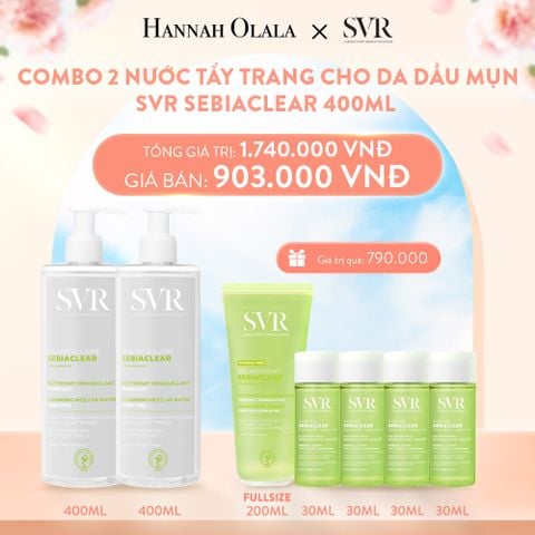  A813_DEAL 04: COMBO 2 NƯỚC LÀM SẠCH DA, TẨY TRANG VÀ GIÚP LOẠI BỎ DẦU SVR SEBIACLEAR EAU MICELLAIRE 400ML 