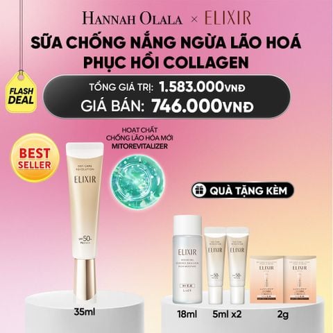  [THẾ HỆ MỚI] KEM CHỐNG NẮNG DẠNG SỮA PHỤC HỒI COLLAGEN TỪ CẤP ĐỘ TẾ BÀO ELIXIR DAY CARE REVOLUTION SPF50+ 35ML - DEAL 4_A1647 