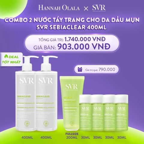  C11_DEAL 04: COMBO 2 NƯỚC LÀM SẠCH DA, TẨY TRANG VÀ GIÚP LOẠI BỎ DẦU SVR SEBIACLEAR EAU MICELLAIRE 400ML 