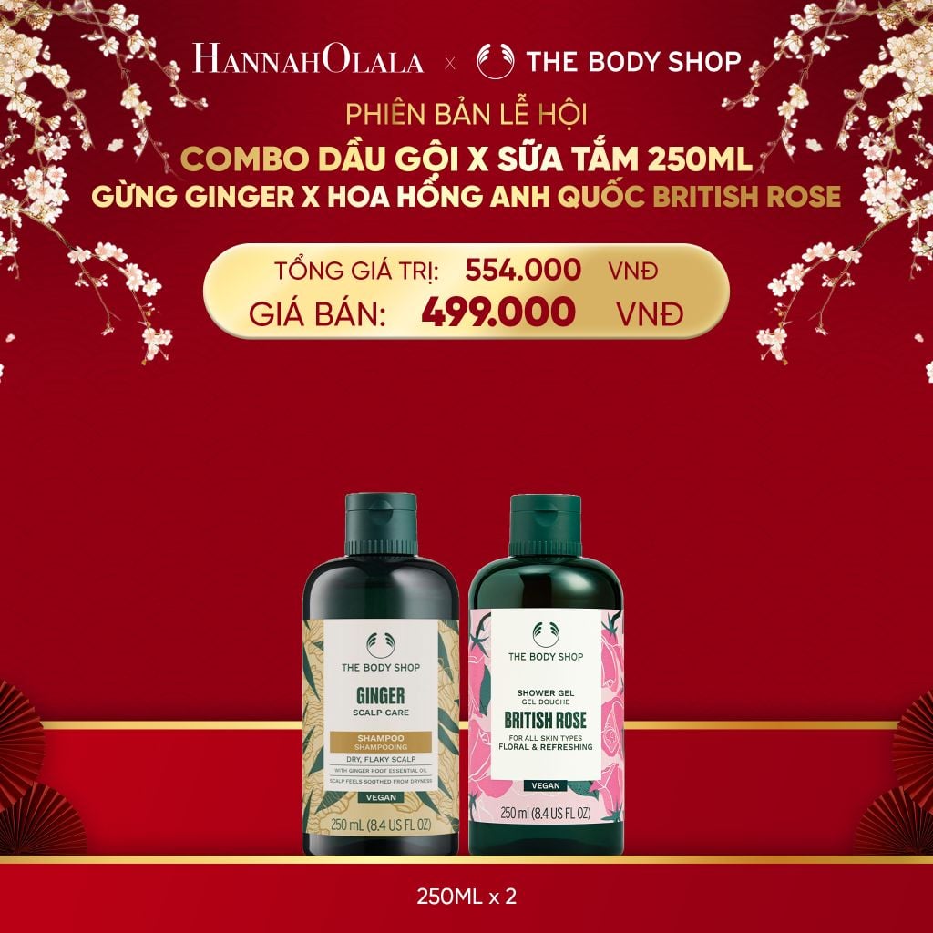  DEAL 4: COMBO CHĂM TÓC KHOẺ DƯỠNG DA MỊN 250ML - DẦU GỘI GINGER & SỮA TẮM BRITISH ROSE 