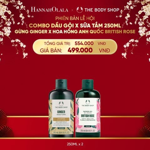  DEAL 4: COMBO CHĂM TÓC KHOẺ DƯỠNG DA MỊN 250ML - DẦU GỘI GINGER & SỮA TẮM BRITISH ROSE 