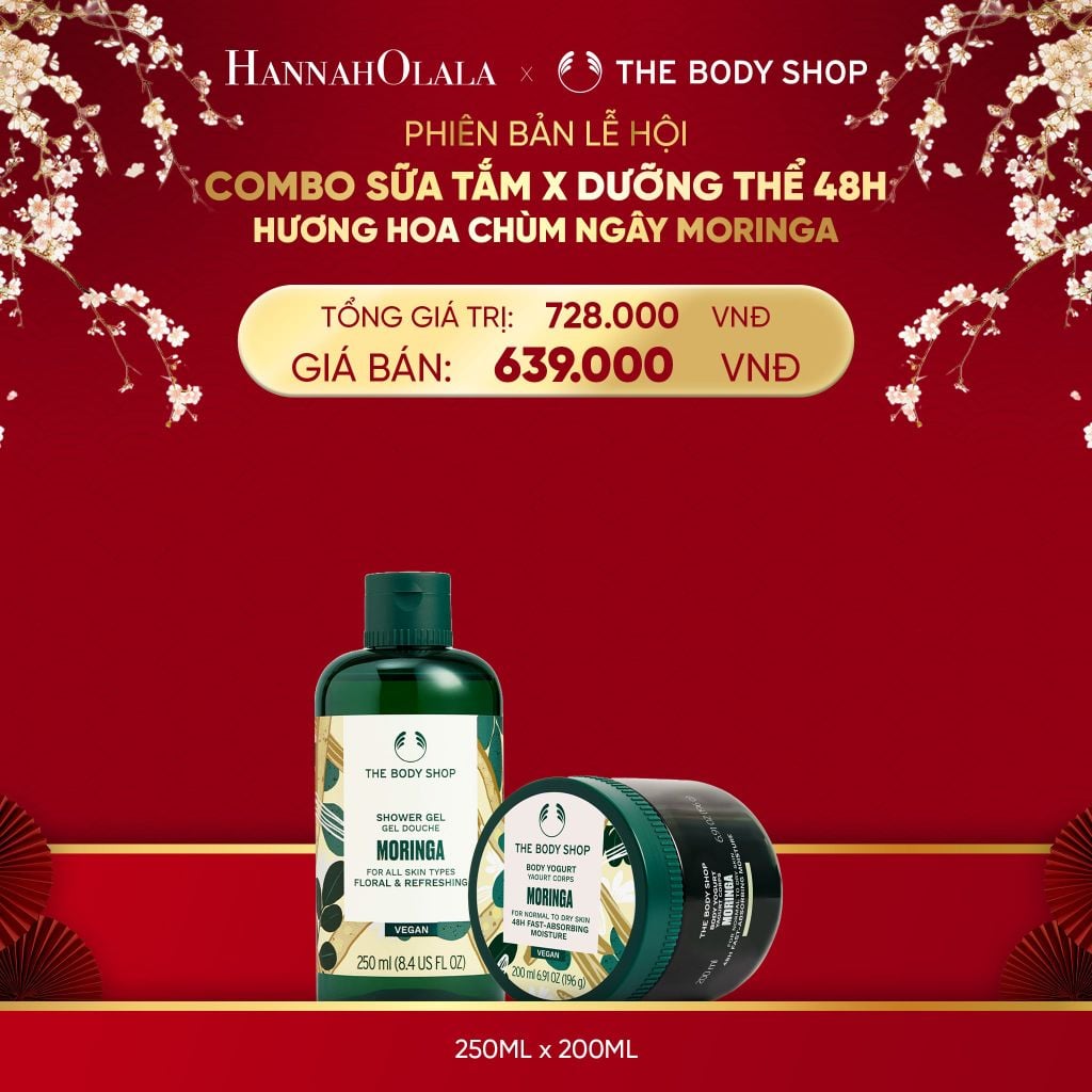 DEAL 5: COMBO CHĂM DA NGÁT HƯƠNG HOA CHÙM NGÂY MORINGA - SỮA TẮM 250ML & SỮA CHUA DƯỠNG THỂ 200ML 