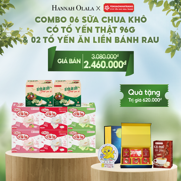  E70_DEAL 5: COMBO 06 SỮA CHUA KHÔ CÓ TỔ YẾN THẬT 96G & 02 TỔ YẾN ĂN LIỀN BÁNH RAU CỦ 30G 