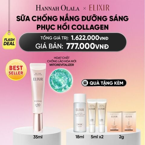  [THẾ HỆ MỚI] KEM CHỐNG NẮNG DẠNG SỮA DƯỠNG SÁNG PHỤC HỒI COLLAGEN TỪ CẤP ĐỘ TẾ BÀO ELIXIR DAY CARE REVOLUTION SPF50+ 35ML - DEAL 5_A1648 
