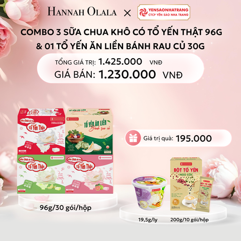  E180: DEAL 5: COMBO 03 SỮA CHUA KHÔ CÓ TỔ YẾN THẬT 96G & 01 TỔ YẾN ĂN LIỀN BÁNH RAU CỦ 30G 