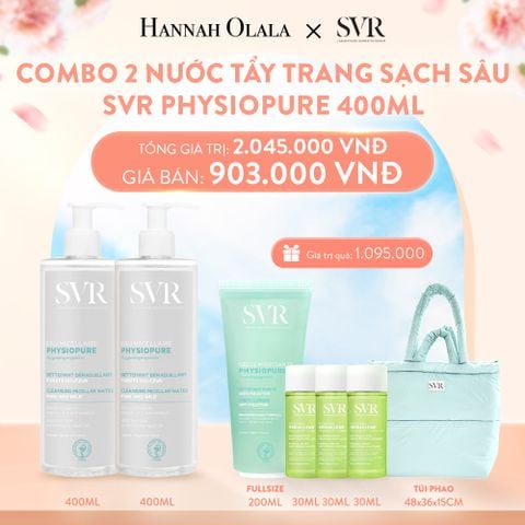  A816_DEAL 07: COMBO 2 NƯỚC TẨY TRANG GIÚP LÀM SẠCH DA MẶT DÙNG ĐƯỢC CHO CẢ MẮT VÀ MÔI SVR PHYSIOPURE EAU MICELLAIRE 400ML 