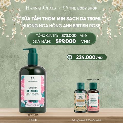  DEAL 7: SỮA TẮM DƯỠNG ẨM DA HƯƠNG HOA HỒNG ANH QUỐC BRITISH ROSE SHOWER GEL 750ML 