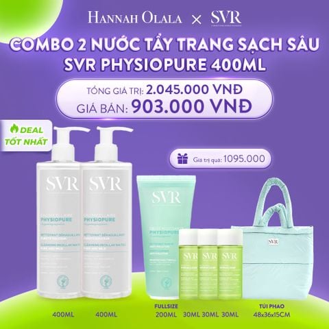  C14_DEAL 07: COMBO 2 NƯỚC TẨY TRANG GIÚP LÀM SẠCH DA MẶT DÙNG ĐƯỢC CHO CẢ MẮT VÀ MÔI SVR PHYSIOPURE EAU MICELLAIRE 400ML 