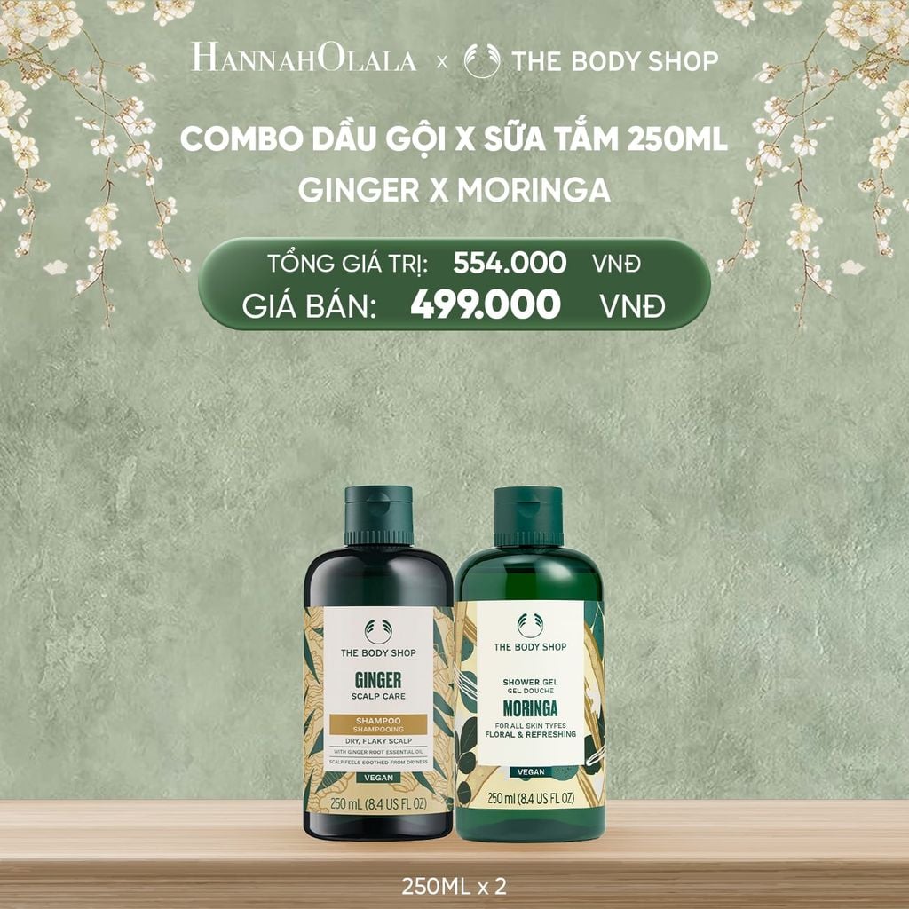  DEAL 8: COMBO DẦU GỘI & SỮA TẮM 250ML CHĂM TÓC KHOẺ DƯỠNG DA MỊN - GỪNG GINGER X HOA CHÙM NGÂY MORINGA 
