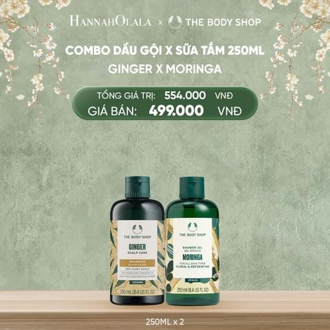  DEAL 8: COMBO DẦU GỘI & SỮA TẮM 250ML CHĂM TÓC KHOẺ DƯỠNG DA MỊN - GỪNG GINGER X HOA CHÙM NGÂY MORINGA 