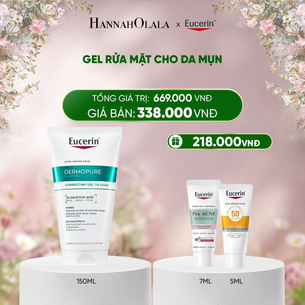  DEAL 08: GEL RỬA MẶT CHO DA MỤN EUCERIN DERMOPURE CLINICAL CORRECTING GEL TO FOAM 150ML 