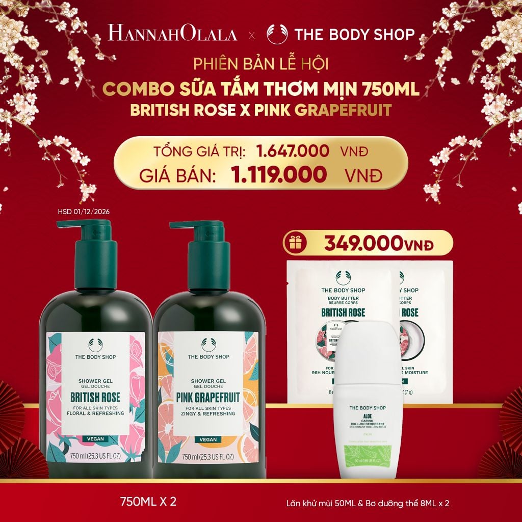  A1267_DEAL 9: COMBO 2 SỮA TẮM THIÊN NHIÊN DƯỠNG ẨM 750ML - BRITISH ROSE & PINK GRAPEFRUIT 
