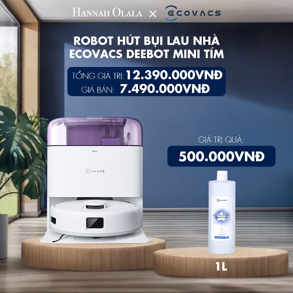  [FLASHSALE] ROBOT HÚT BỤI LAU NHÀ ECOVACS DEEBOT MINI TÍM - DEAL 1 