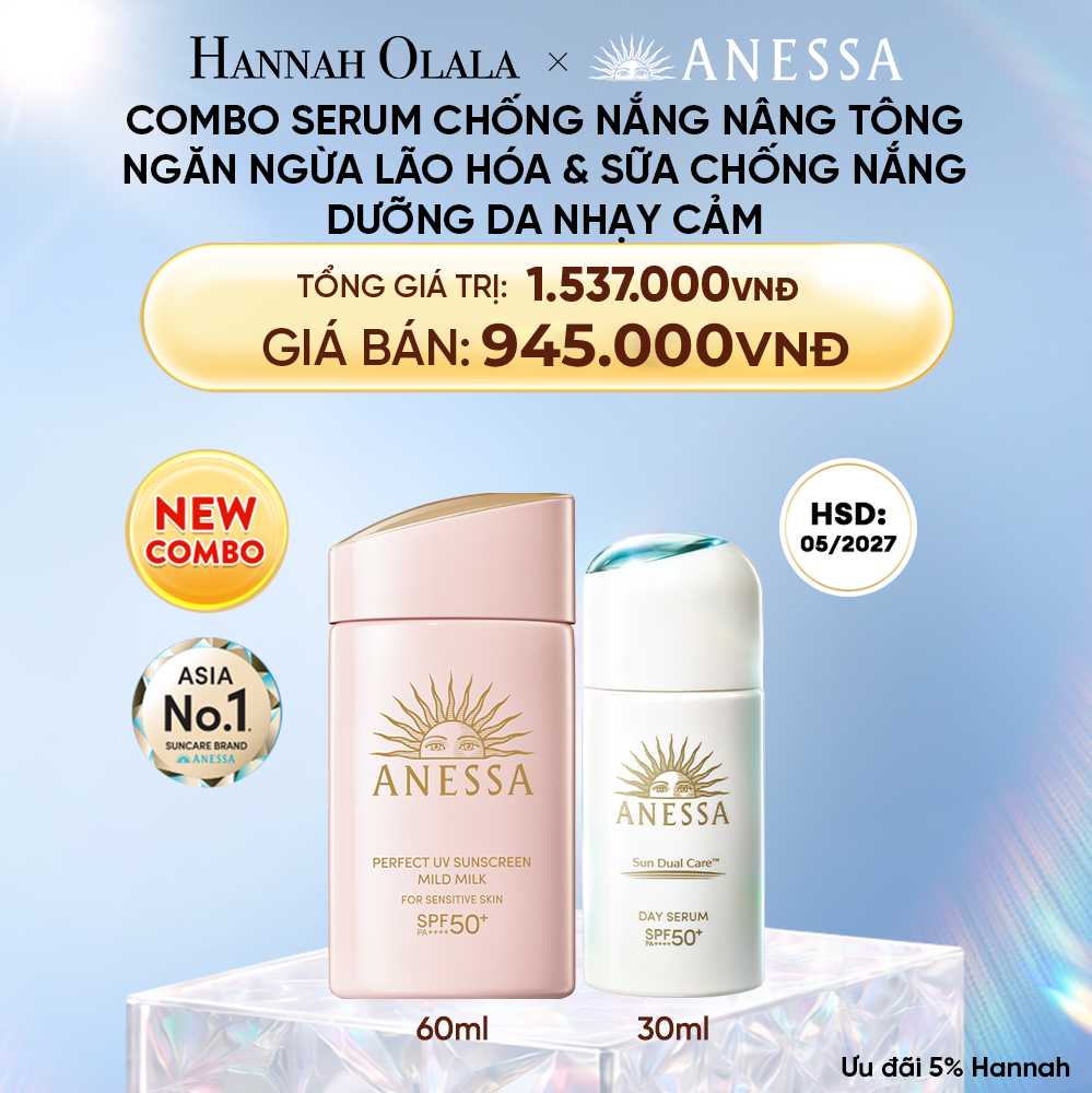  DEAL 1.1: COMBO KEM CHỐNG NẮNG DẠNG SERUM & DẠNG SỮA  BẢO VỆ VÀ DƯỠNG DA AN TOÀN CHO DA NHẠY CẢM ANESSA DAY SERUM 30ML + MILD MILK 60ML HSD: 24/05/2027 