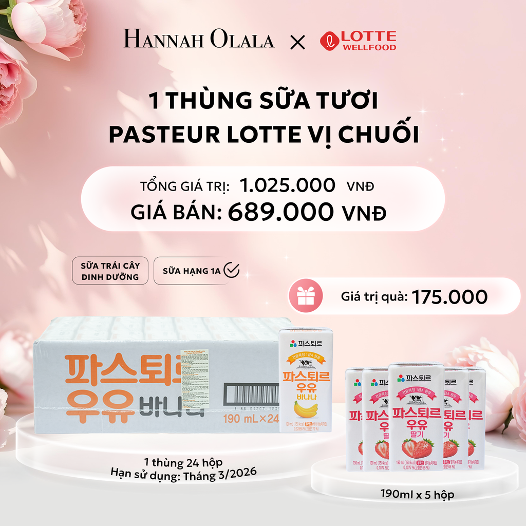  E316: DEAL 1: SỮA TƯƠI PASTEUR VỊ CHUỐI HẠNG 1A LOTTE 24 HỘP (190ml/hộp) 