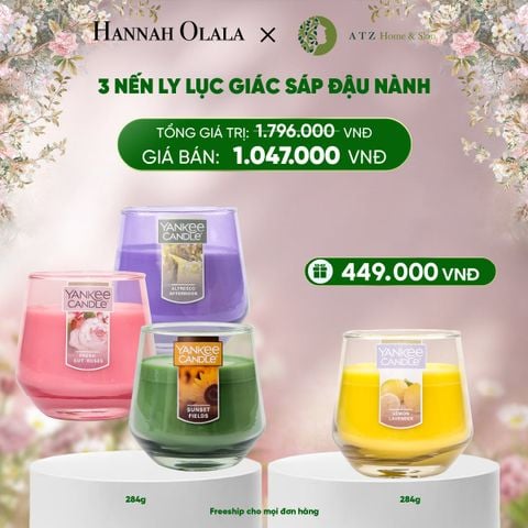  E79_DEAL 10: MUA 3 NẾN LY LỤC GIÁC SÁP ĐẬU NÀNH YANKEE CANDLE 284G 