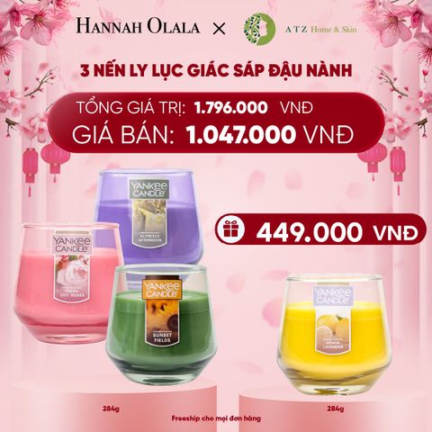  DEAL 10: MUA 3 NẾN LY LỤC GIÁC SÁP ĐẬU NÀNH YANKEE CANDLE 284G 
