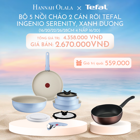  C1018_DEAL 10.1: BỘ 5 NỒI CHẢO 2 CÁN RỜI TEFAL INGENIO SERENITY L827SB04, 16/20/22/26/28CM, 4 NẮP 16/20, XANH DƯƠNG 