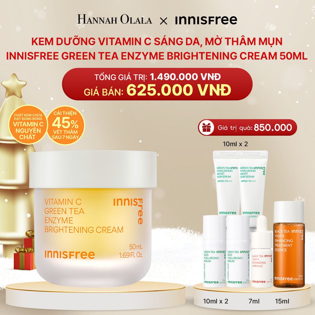  DEAL 10: KEM DƯỠNG VITAMIN C SÁNG DA, MỜ THÂM MỤN INNISFREE GREEN TEA ENZYME BRIGHTENING CREAM 50ML 