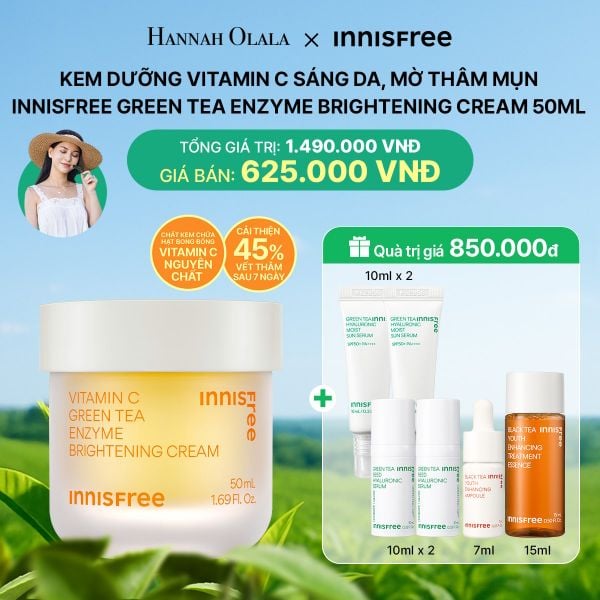  DEAL 10: KEM DƯỠNG VITAMIN C SÁNG DA, MỜ THÂM MỤN INNISFREE GREEN TEA ENZYME BRIGHTENING CREAM 50ML 