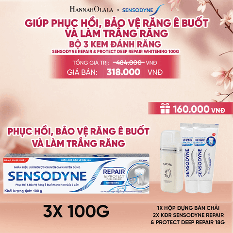  BỘ 3 KEM ĐÁNH RĂNG SENSODYNE REPAIR & PROTECT DEEP REPAIR WHITENING 100G PHỤC HỒI, BẢO VỆ RĂNG Ê BUỐT VÀ LÀM TRẮNG RĂNG - A981 