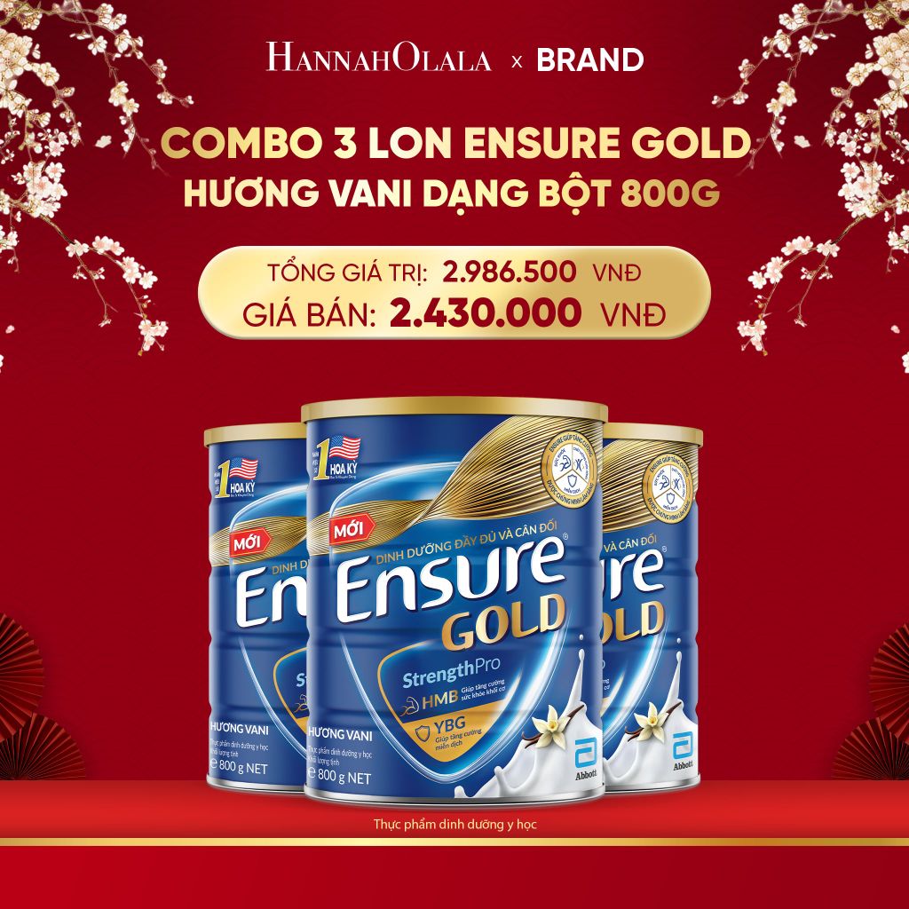  A29_DEAL 10: COMBO 3 LON ENSURE GOLD HƯƠNG VANI DẠNG BỘT 800G 