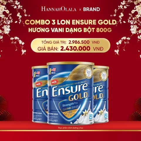  A29_DEAL 10: COMBO 3 LON ENSURE GOLD HƯƠNG VANI DẠNG BỘT 800G 