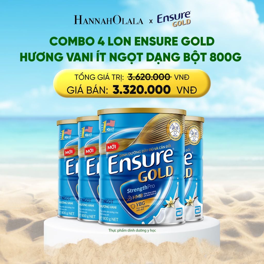  DEAL_10: COMBO 4 LON ENSURE GOLD HƯƠNG VANI ÍT NGỌT DẠNG BỘT 800G 